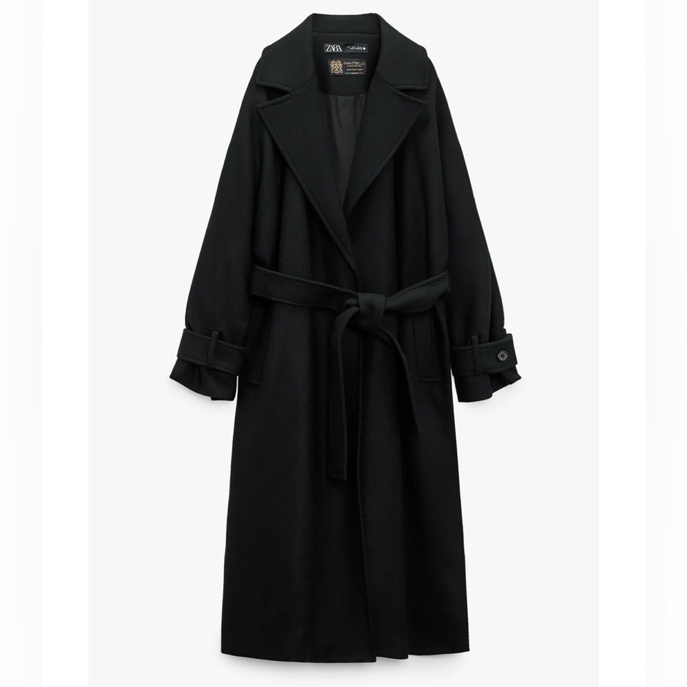 Zara Black Coat with Gold Manteco Label XXL with Belt
